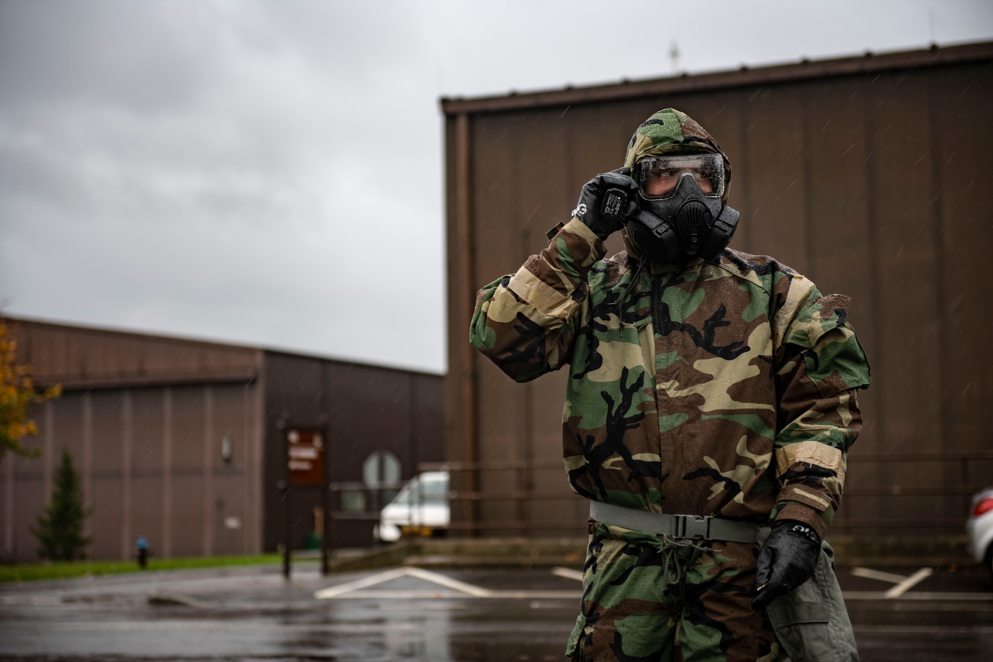 An Airman from the 423d Security Forces Squadron listens to his radio at RAF Alconbury
