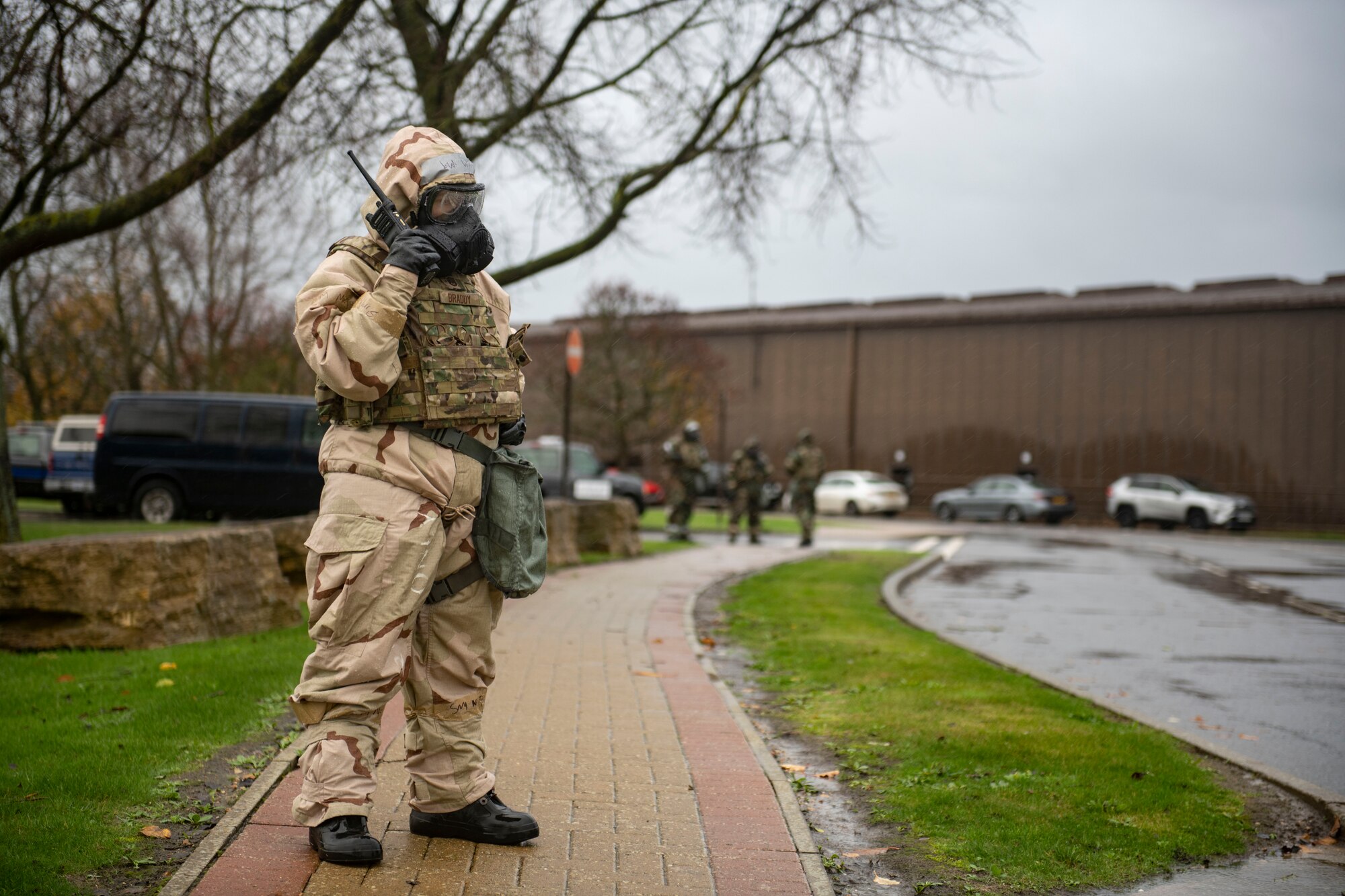 An Airman from the 423d Security Forces Squadron listens to his radio at RAF Alconbury