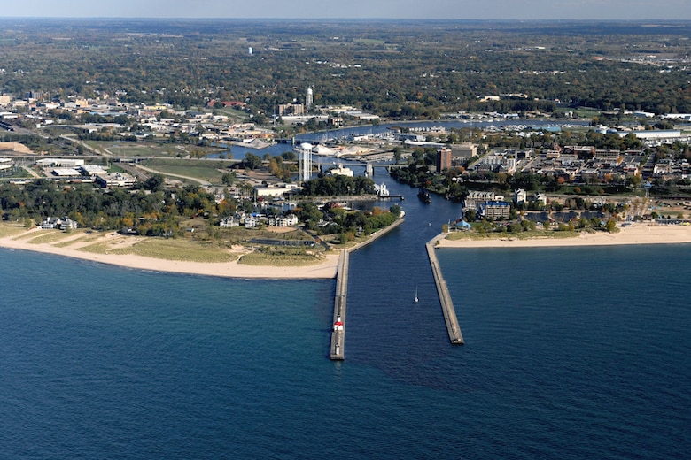 Aerial view of St. Joseph Harbor, Michigan.