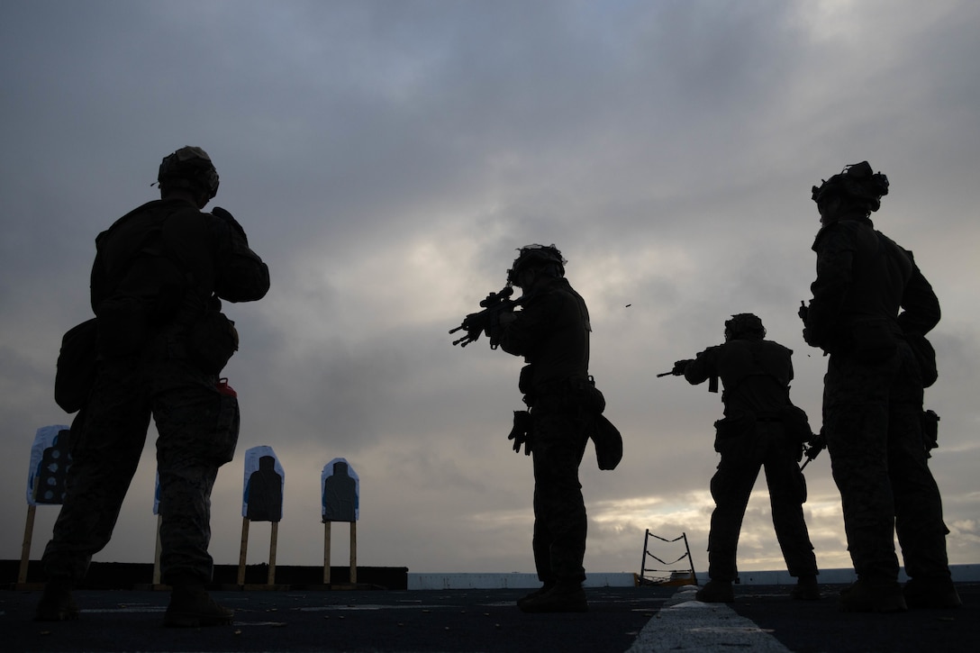 U.S. Marines with 1st Battalion, 2nd Marines conduct a rifle range with members of the Japan Ground Self-Defense Force observers during Keen Sword 23 aboard the USS New Orleans LPD-18, Pacific Ocean, Nov. 13, 2022. Keen Sword is a biennial training event that exercises the combined capabilities and lethality developed between 3d Marine Division, III Marine Expeditionary Force and the JGSDF. This bilateral field-training exercise between the U.S. military and the JGSDF strengthens interoperability and combat readiness of the U.S.-Japan alliance.