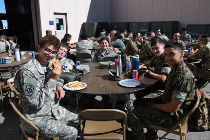 The Interior Alaska Junior Reserve Officer Training Corps visits 168th Wing as part of summer camp and learns about the 168th Wing, pilot, boom operator, aircraft maintenance, security forces, and civil engineering missions. The Interior JROTC cadets are students at West Valley High School Marine Corps JROTC, Lathrop High School Army JROTC, Eielson Air Force Base High School Air Force JROTC, and North Pole High School Air Force JROTC. (U.S. Air National Guard photo by Senior Master Sgt. Julie Avey)