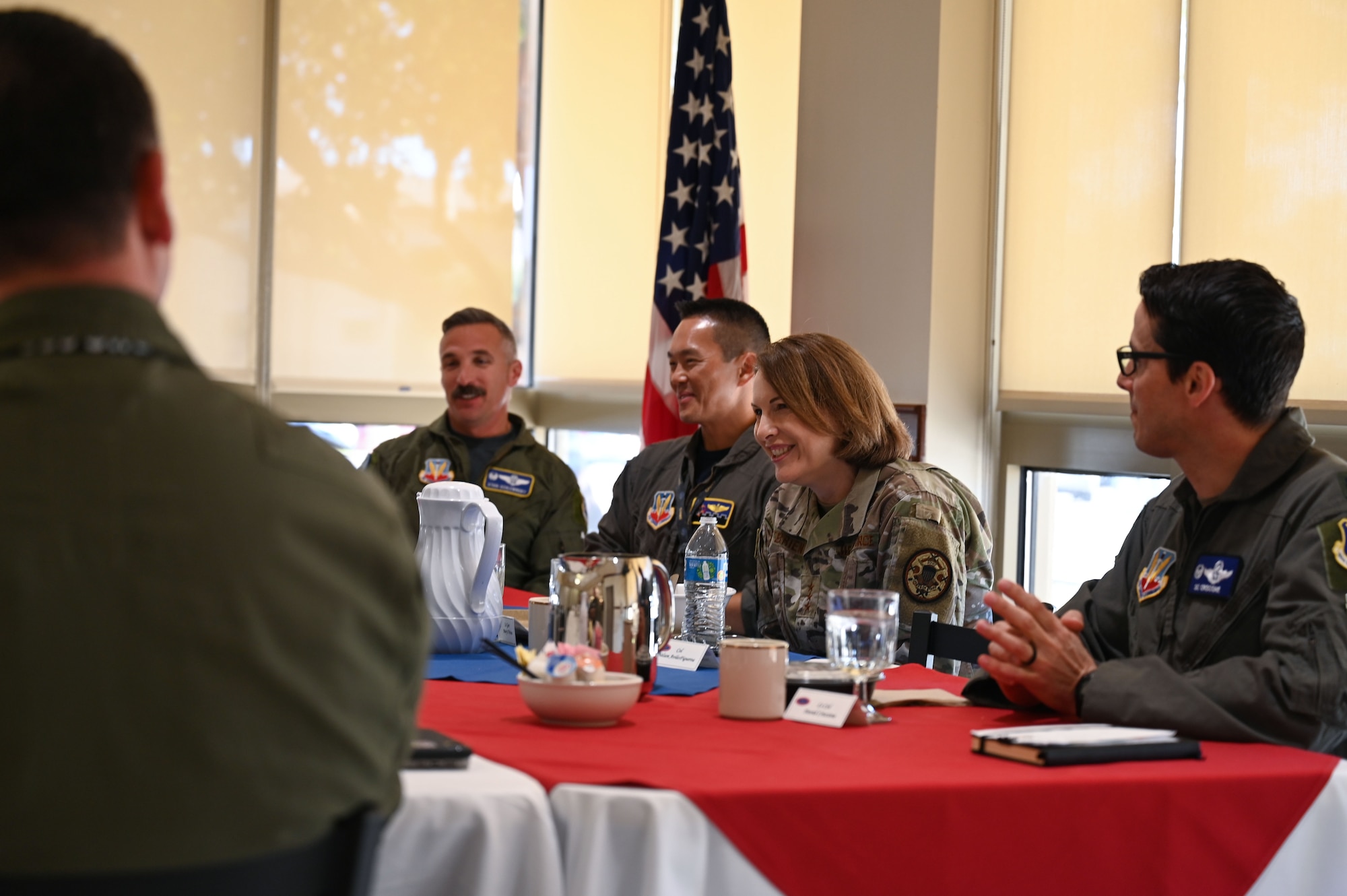 U.S. Air Force Lt. Gen. Mary O’Brien, Deputy Chief of Staff for Intelligence, Surveillance, Reconnaissance and Cyber Effects Operations, sits down with 350th Spectrum Warfare Wing (SWW) squadron leaders at Eglin Air Force Base, Fla., Nov. 18, 2022. The 350th SWW will develop and employ evolutionary, cutting-edge capabilities to warfighters that will make decisive impacts in battle, achieving commanders’ objectives and allow our warfighters to beat our near-peer competitors across the spectrum. (U.S. Air Force photo by Staff Sgt. Ericka A. Woolever)