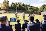 Military working dog handlers with the 901st Military Police Detachment at Camp Zama brief a group of visiting Japanese law enforcement officials on the unique capabilities of the detachment’s military working dogs.
