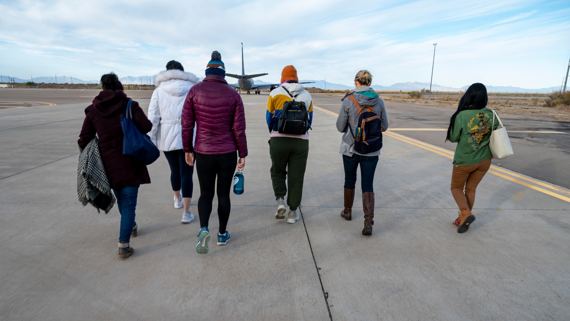 Spouses from around the 49th Wing prepare to board a KC-135 Stratotanker from the 121st Air Refueling Wing at Rickenbacker Air National Guard Base, Columbus, Ohio, Nov. 15, 2022.