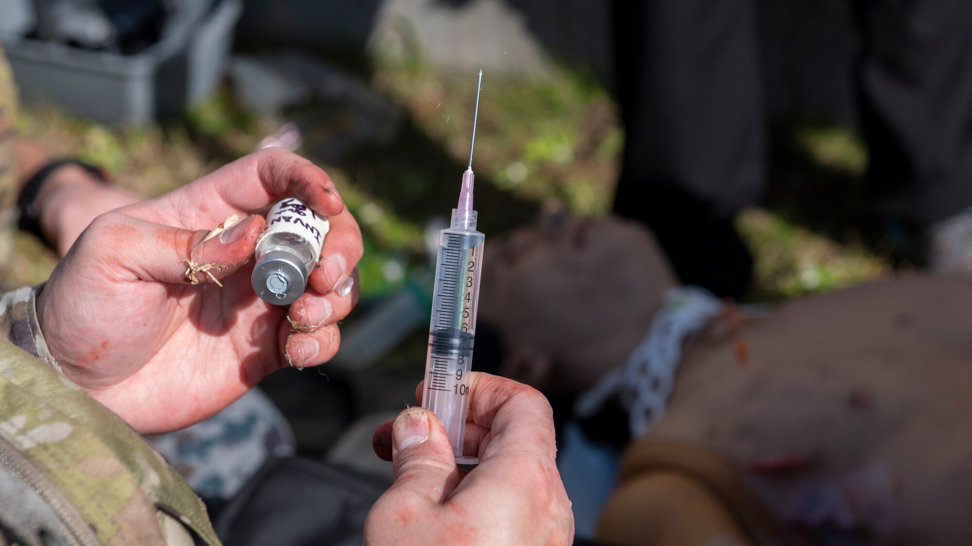 A close up of a large needle