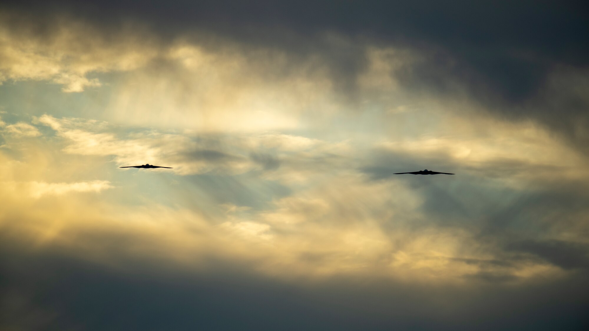 U.S. Air Force B-2 Spirit bombers assigned to the 509th Bomb Wing, Whiteman Air Force Base, Missouri, approach Luke Air Force Base, Arizona, Nov. 15, 2022.