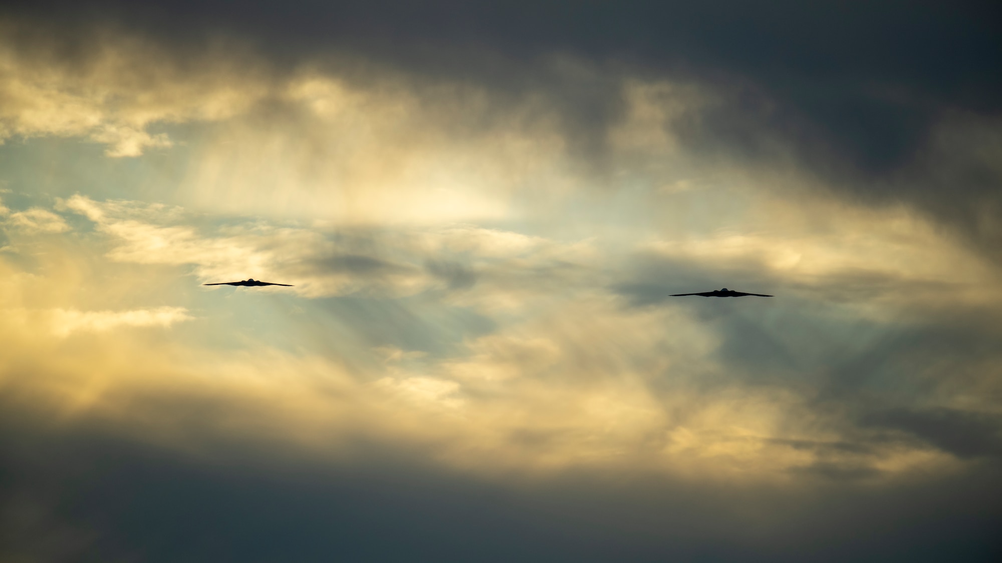 U.S. Air Force B-2 Spirit bombers assigned to the 509th Bomb Wing, Whiteman Air Force Base, Missouri, approach Luke Air Force Base, Arizona, Nov. 15, 2022.