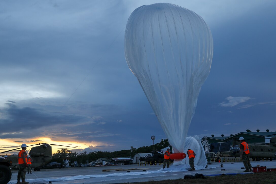 U.S. Army Pacific Soldiers launch a Thunderhead High- Altitude Balloon System during Balikatan 22 on Fort Magsaysay, Nueva Ecija, Philippines, April 1, 2022.
