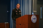 Army Gen. Daniel Hokanson, chief, National Guard Bureau, speaks to Employer Support of the Guard and Reserve state chair members and volunteers during the ESGR National Leader Meeting at the Mark Center in Alexandria, Virginia, Nov. 18, 2022. ESGR, a Department of Defense program, was established in 1972 to promote cooperation and understanding between reserve component service members and their civilian employers and to assist in the resolution of conflicts arising from an employee's military commitment.