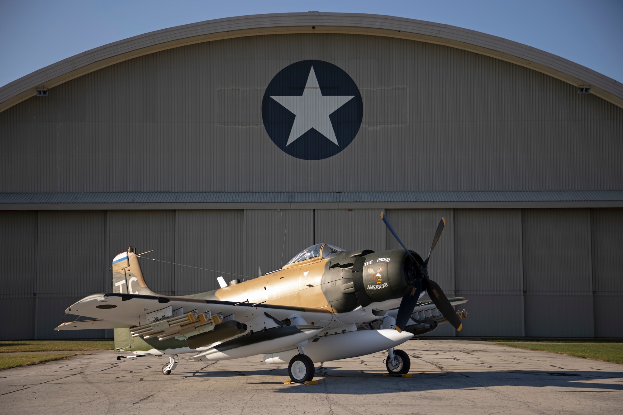 The aircraft on display represents Captain Ronald Smith’s A-1H The Proud American (Serial Number 52-139738) as it appeared during his SAR mission in June 1972 as part of the 1st Special Operations Squadron, Nakhon Phanom (NKP) Royal Thai Air Force Base, Thailand.