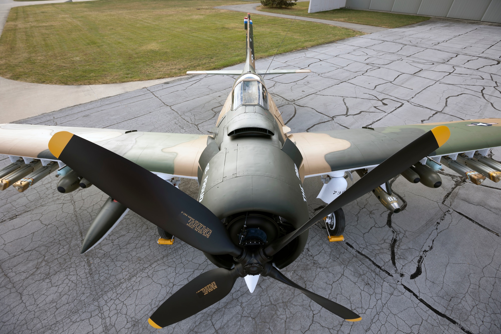 The aircraft on display represents Captain Ronald Smith’s A-1H The Proud American (Serial Number 52-139738) as it appeared during his SAR mission in June 1972 as part of the 1st Special Operations Squadron, Nakhon Phanom (NKP) Royal Thai Air Force Base, Thailand.