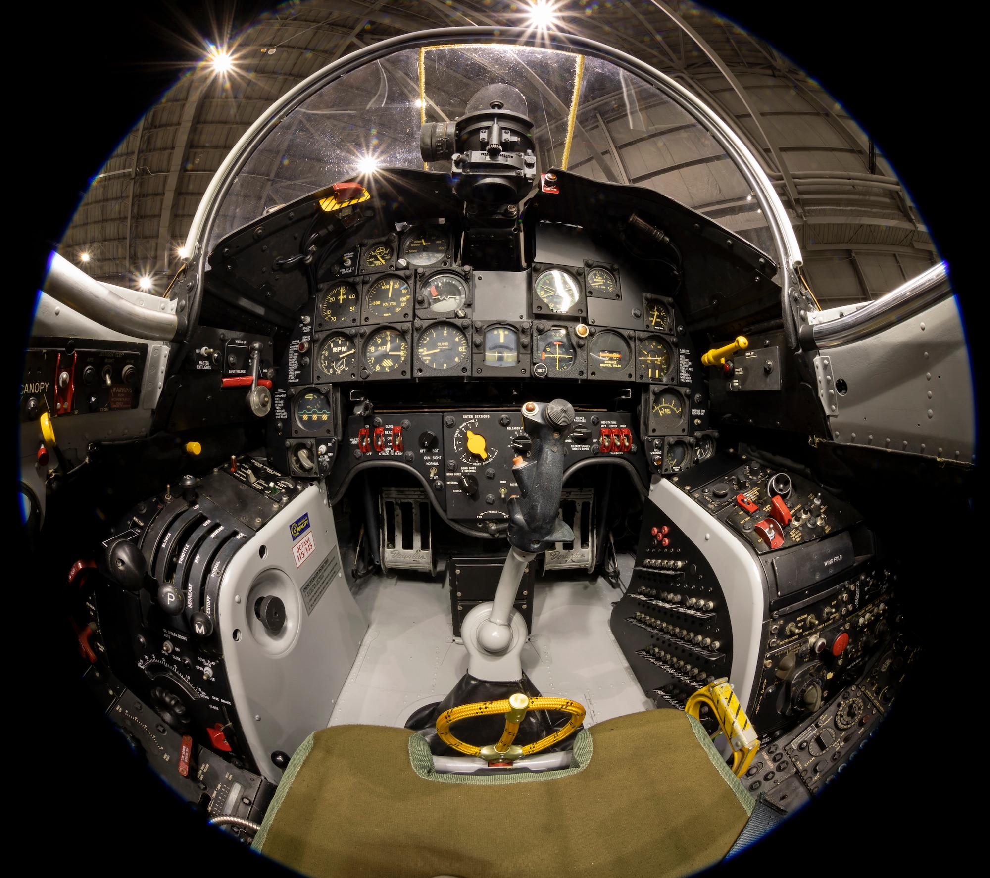 Cockpit interior views of the Douglas A-1H Skyraider at the National Museum of the U.S. Air Force.