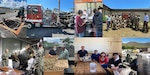 An eight-photo collage of people in warehouses, vehicles, freight.