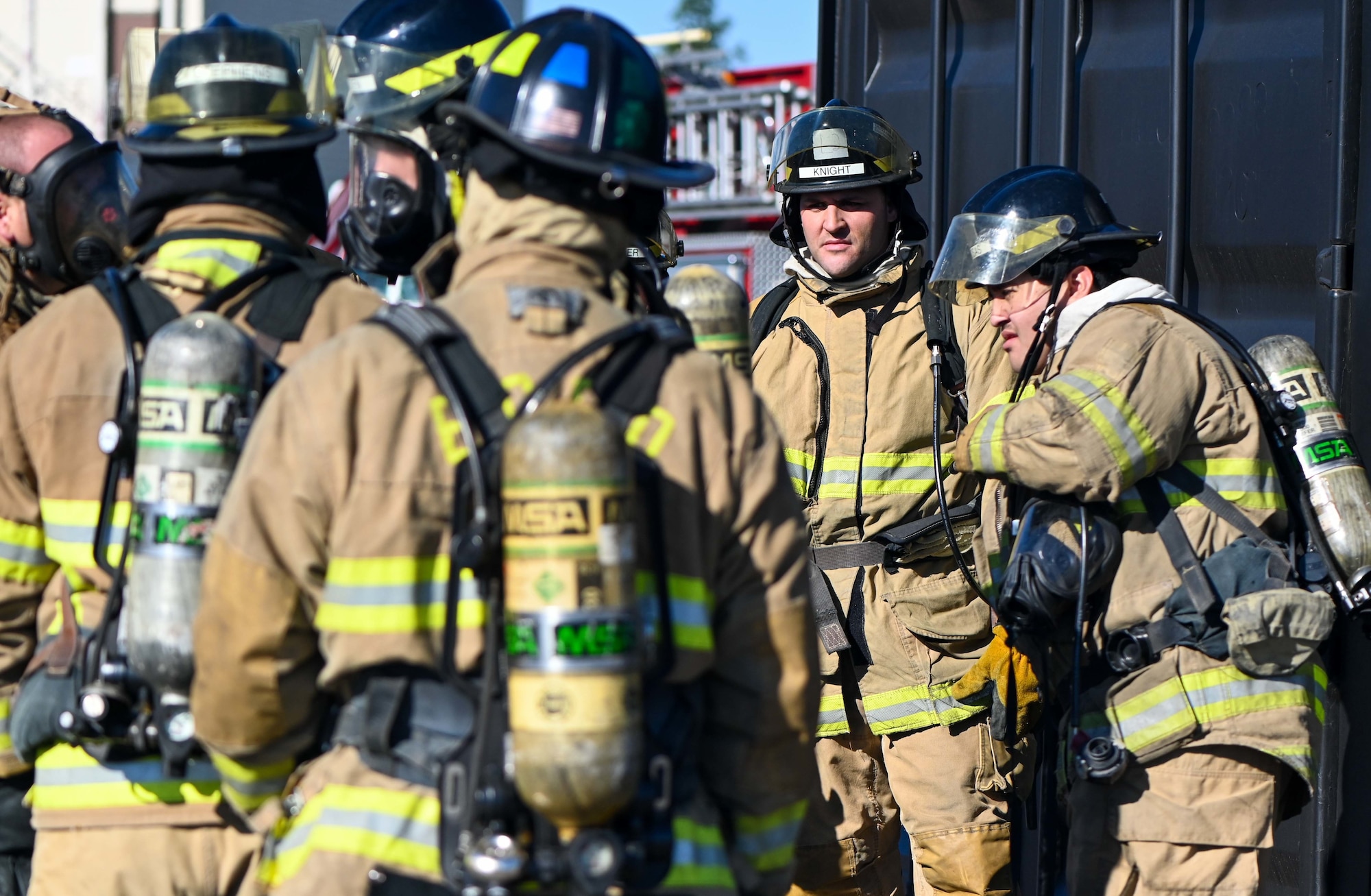 University-Oklahoma City fire academy during live fire scenarios November 16, 2022 at Tinker Air Force Base, Oklahoma. This training allows the students to complete necessary certifications to enable them to find jobs in the local area as well as strengthens the bond between Tinker AFB and its surrounding communities.