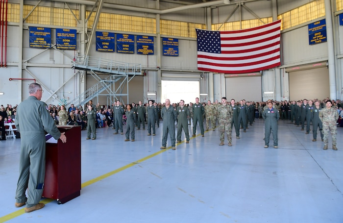Gen. Mike Minihan speaks to DFC recipients.