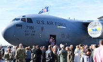 People view a C-17 aircraft.