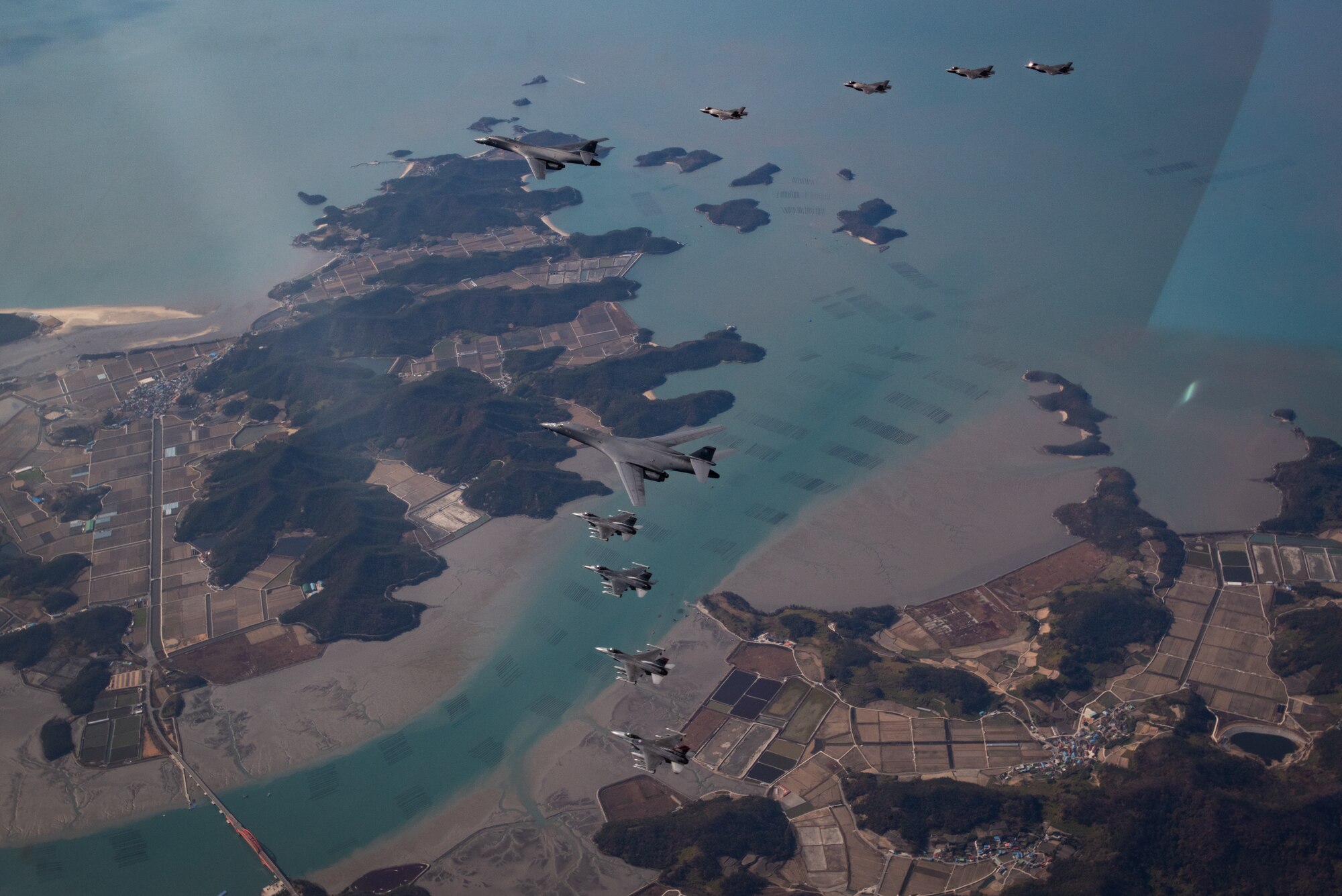 U.S. Air Force F-16s from the 51st Fighter Wing joined with Republic of Korea F-35As to escort two U.S. B-1B strategic bombers entering the Korean Air Defense Identification Zone and conducted a combined flight in a formation on Nov. 19, 2022.