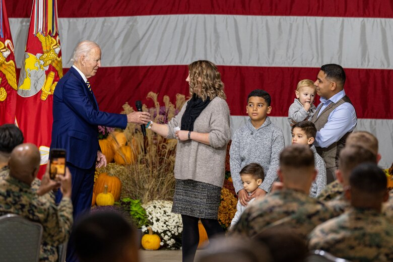 The commander in chief and first lady, alongside renowned Chef Robert Irvine, served military and families meals for Friendsgiving to recognize the sacrifices they make while serving the nation, especially during the holidays. Their visit was part of Joining Forces, a White House initiative to support military families.