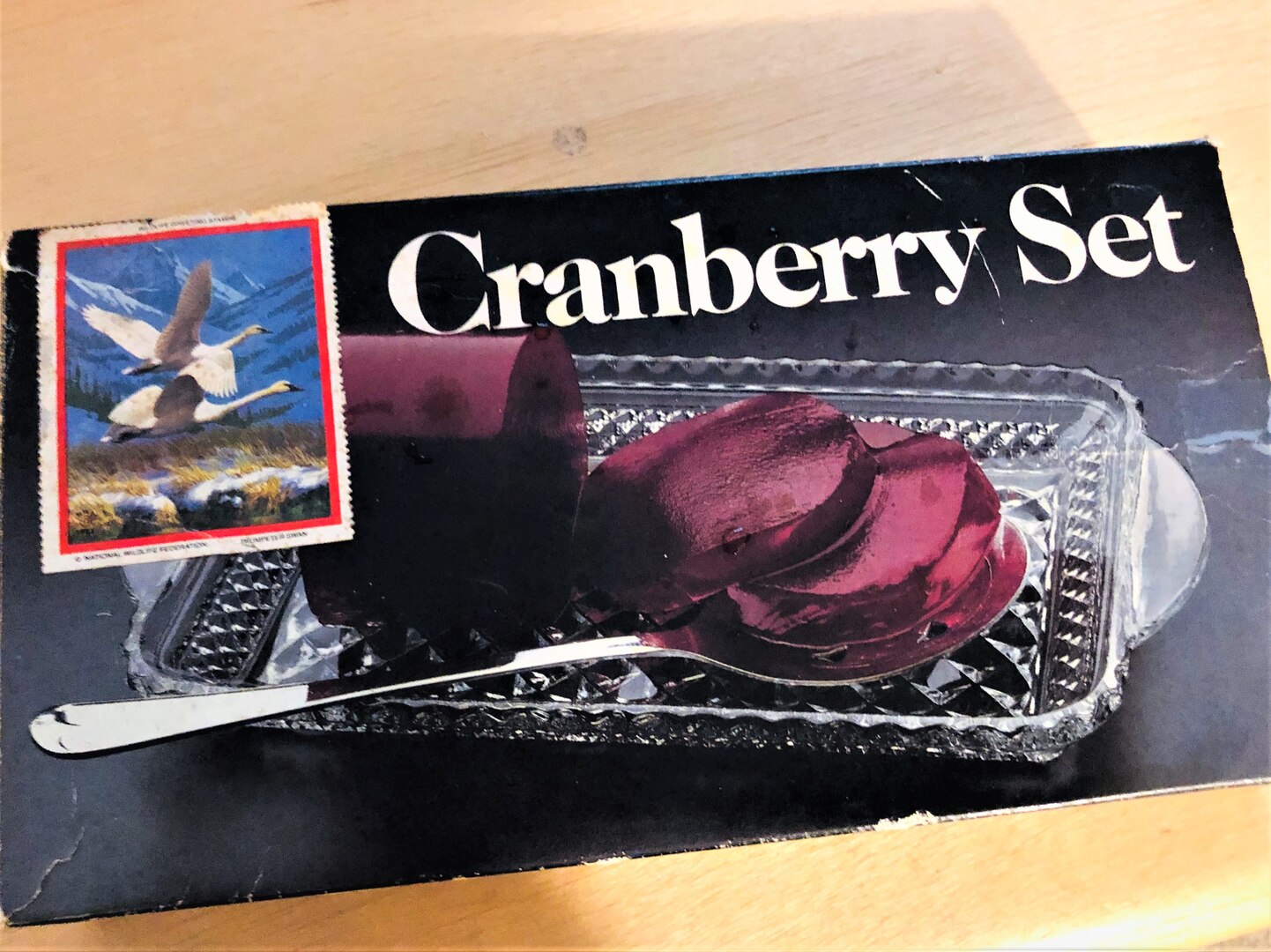 Photo of a vintage crystal cranberry sauce dish