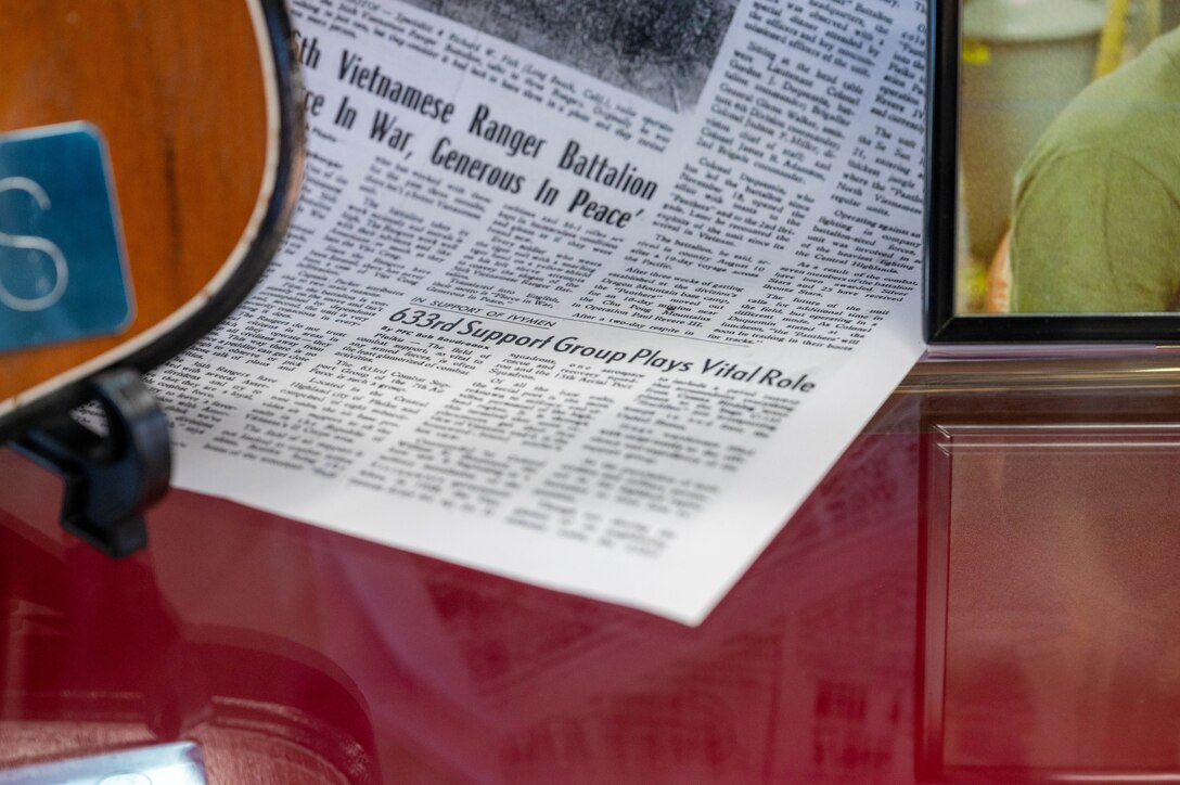 A newspaper placed on display in the 633d Air Base Wing Heritage Hall highlights the impact the 633d ABW had during the Vietnam War at Joint Base Langley-Eustis, Virginia, Nov. 18, 2022.