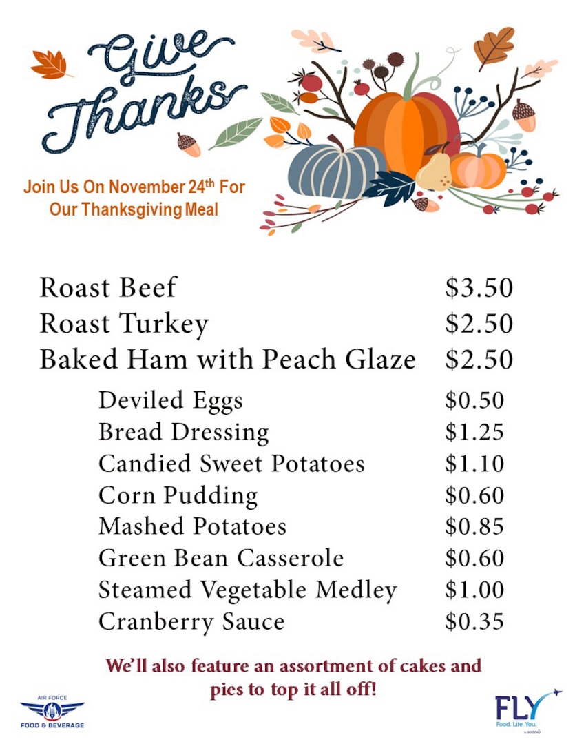 JBSA-Randolph DFAC Thanksgiving menu