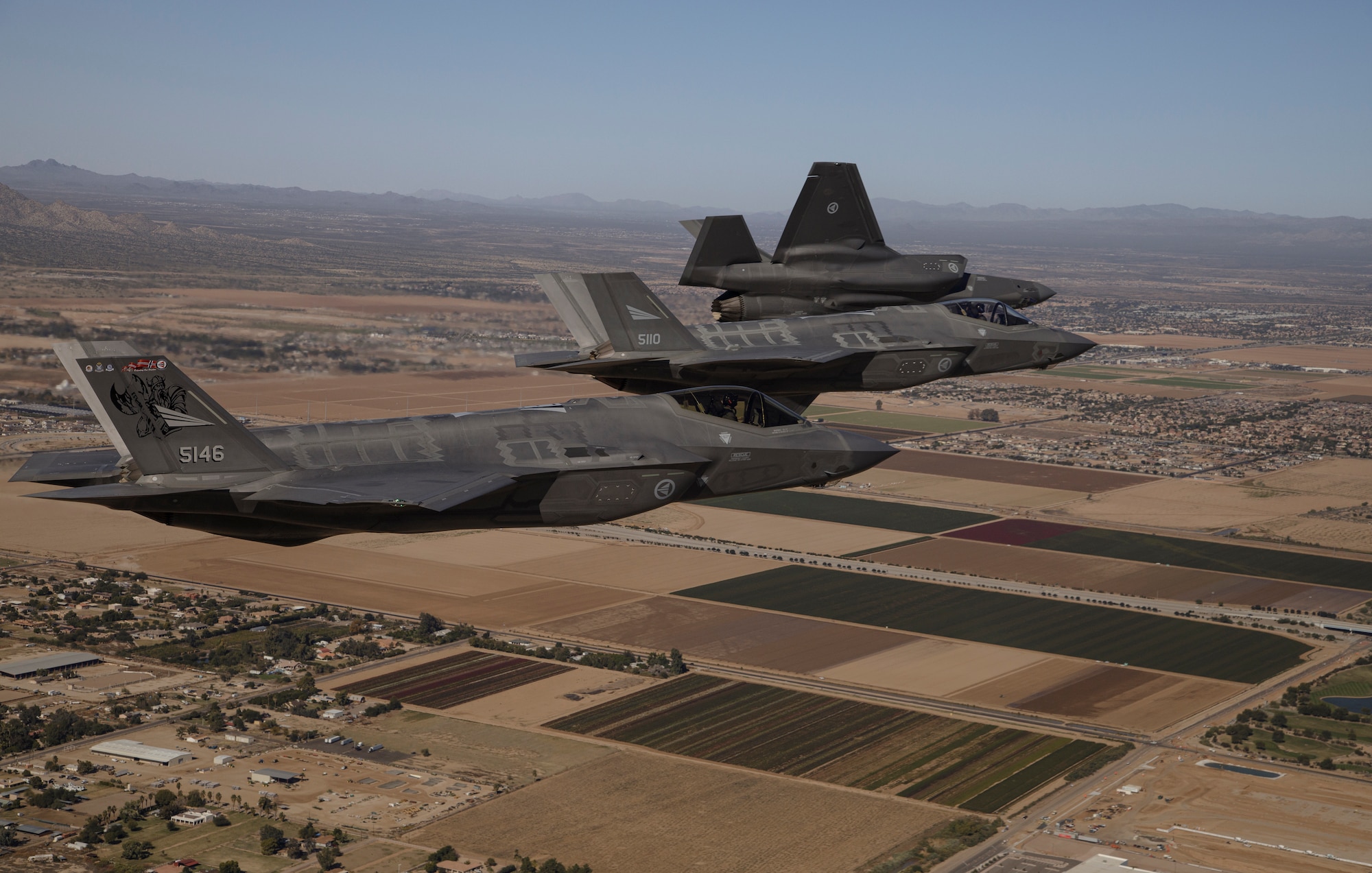 Three Royal Norwegian Air Force F-35 Lightning II aircraft fly in formation