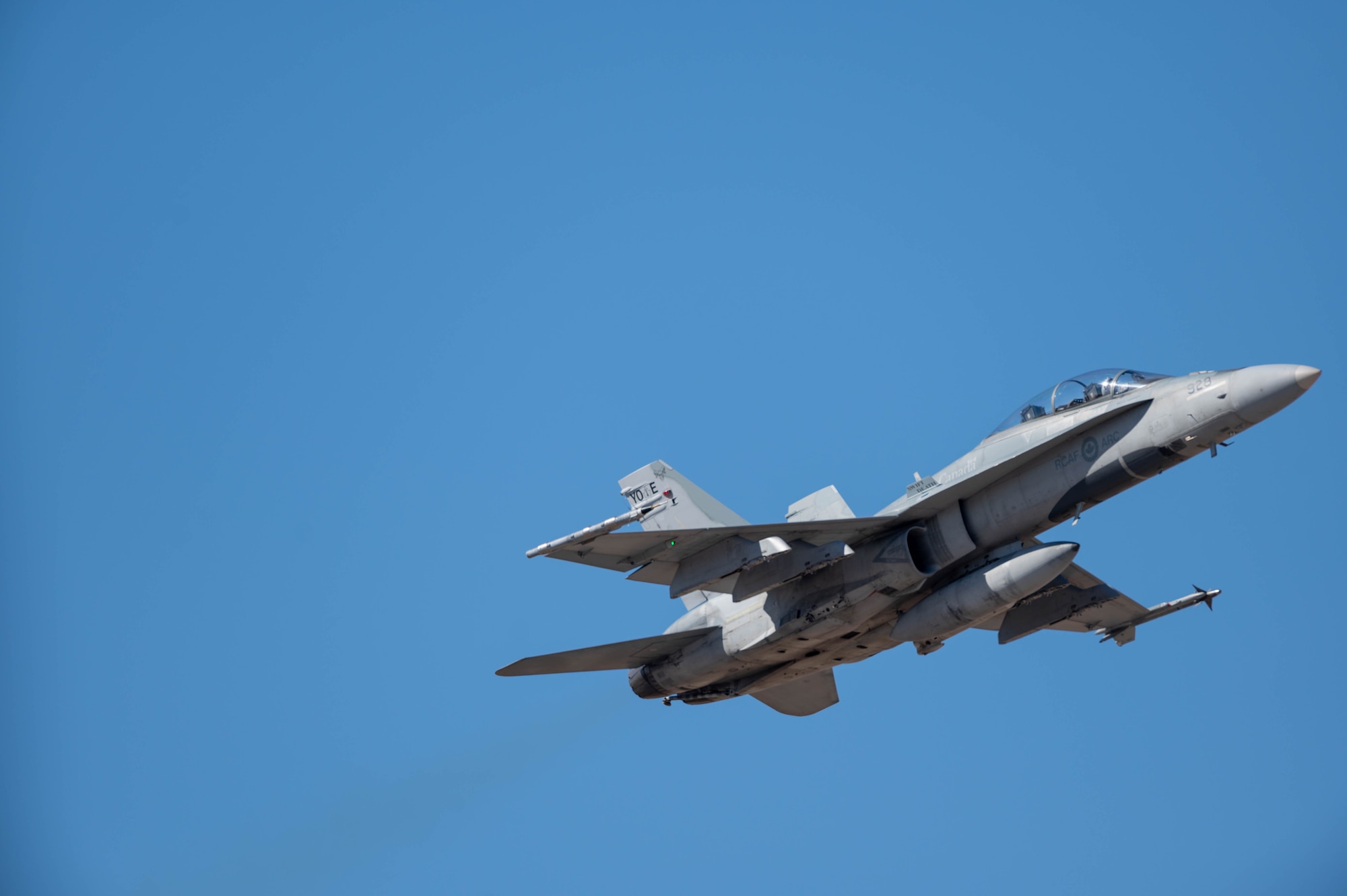 A Royal Canadian Air Force  CF-18 Hornet aircraft from the 401 Tactical Fighter Squadron conducts off-station training as part of exercise Swift Strike Nov. 17, 2022, at Luke Air Force Base, Arizona.
