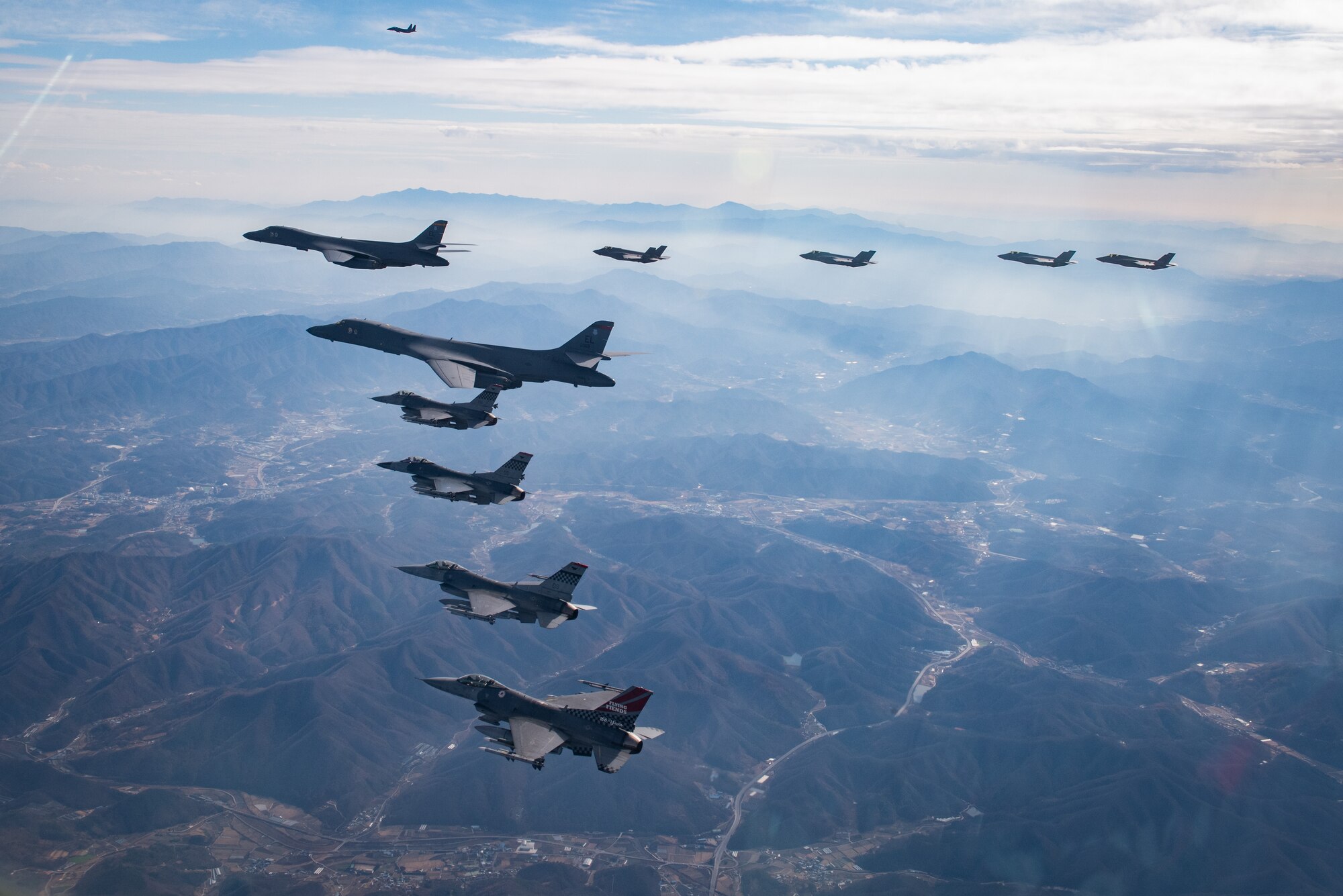 U.S. strategic bomber B 1B redeployed to the Korean Peninsula conducts ROK U.S. combined air training 7th Air Force Article Display