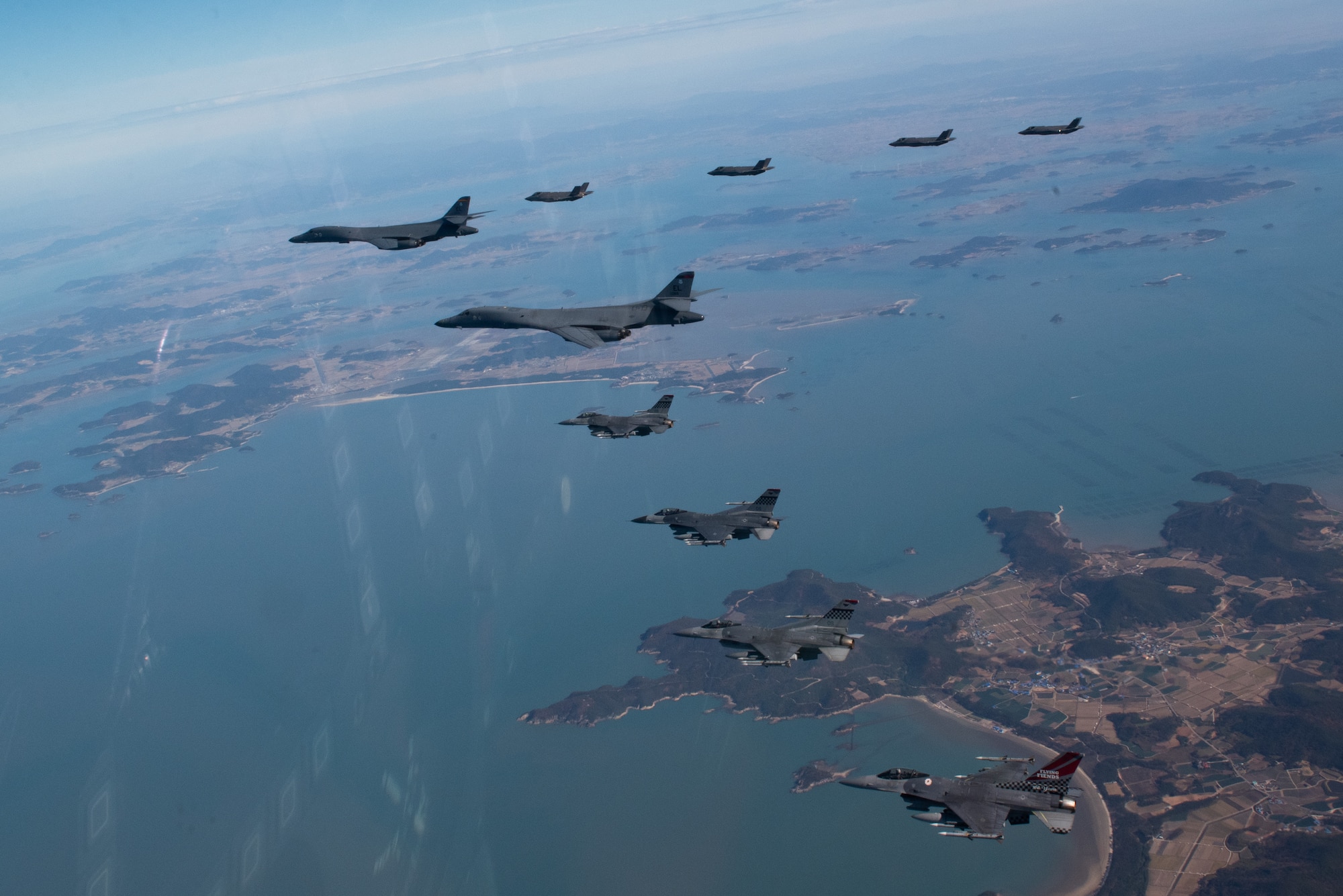 U.S. Air Force F-16s from the 51st Fighter Wing joined with Republic of Korea F-35As to escort two U.S. B-1B strategic bombers entering the Korean Air Defense Identification Zone and conducted a combined flight in a formation on Nov. 19, 2022.
