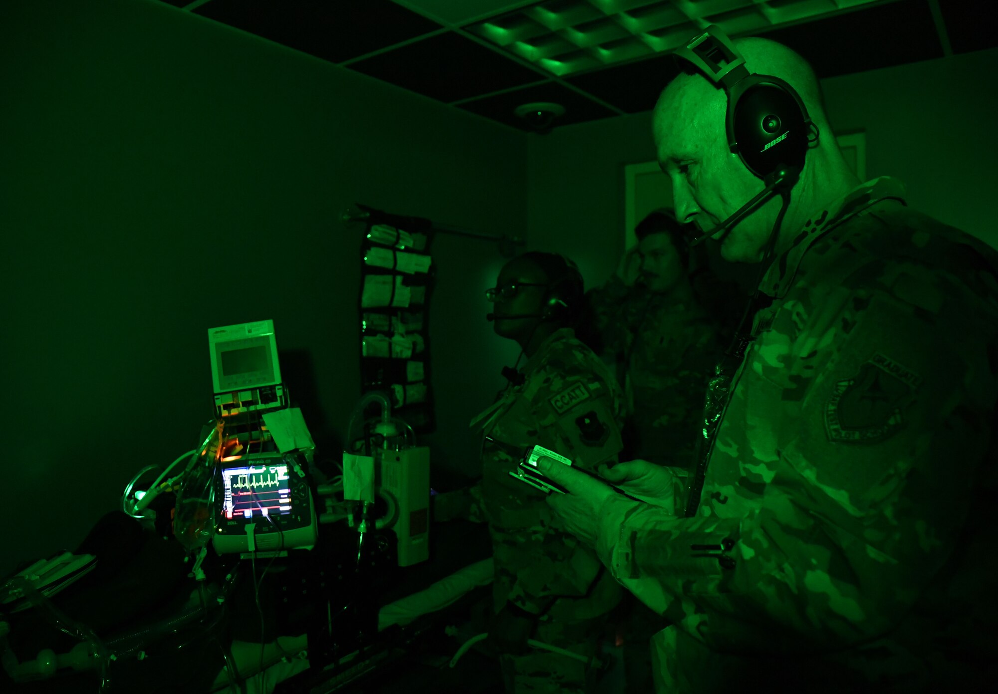 U.S. Air Force Gen. David Allvin, Vice Chief of Staff of the Air Force, participates in a critical care air transport demonstration inside the Keesler Medical Center at Keesler Air Force Base, Mississippi, Nov. 18, 2022.