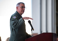 Gen. Mike Minihan gives a speech.