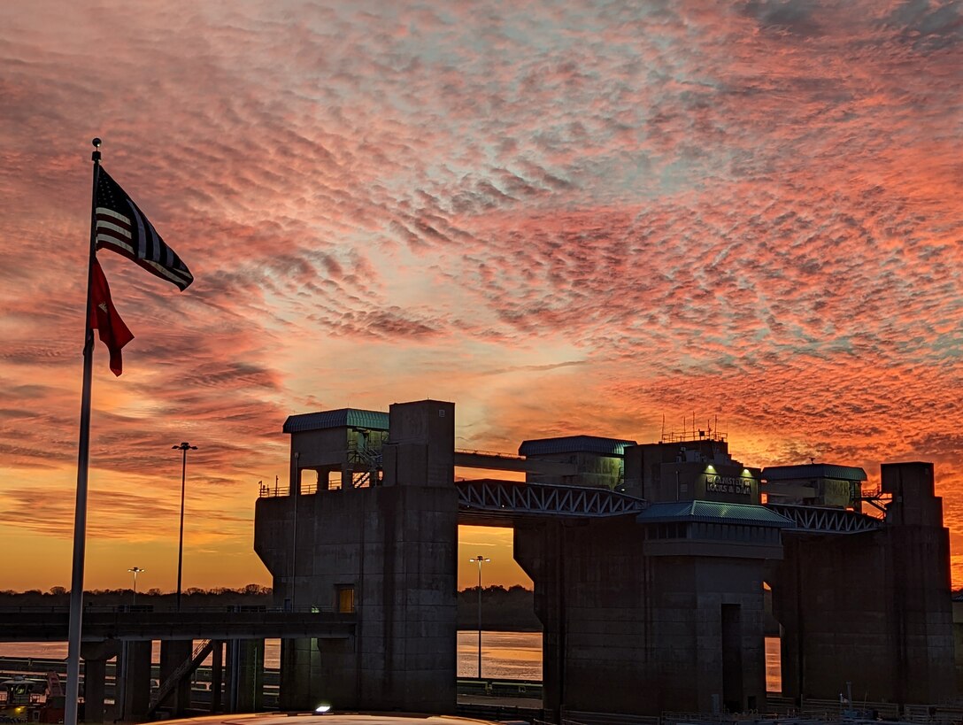 A sky full of colors shine bright over Olmsted Locks and Dam in Olmsted, Illinois | Photo of the Week | USACE photo by Casey Shultz