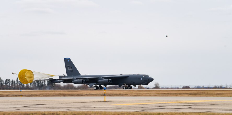 A B-52H Stratofortess takes off during Exercise Prairie Vigilance, Nov. 7, 2022, at Minot Air Force Base, North Dakota. Prairie Vigilance tests the 5th Bomb Wing’s ability to conduct strategic-bomber readiness operations.