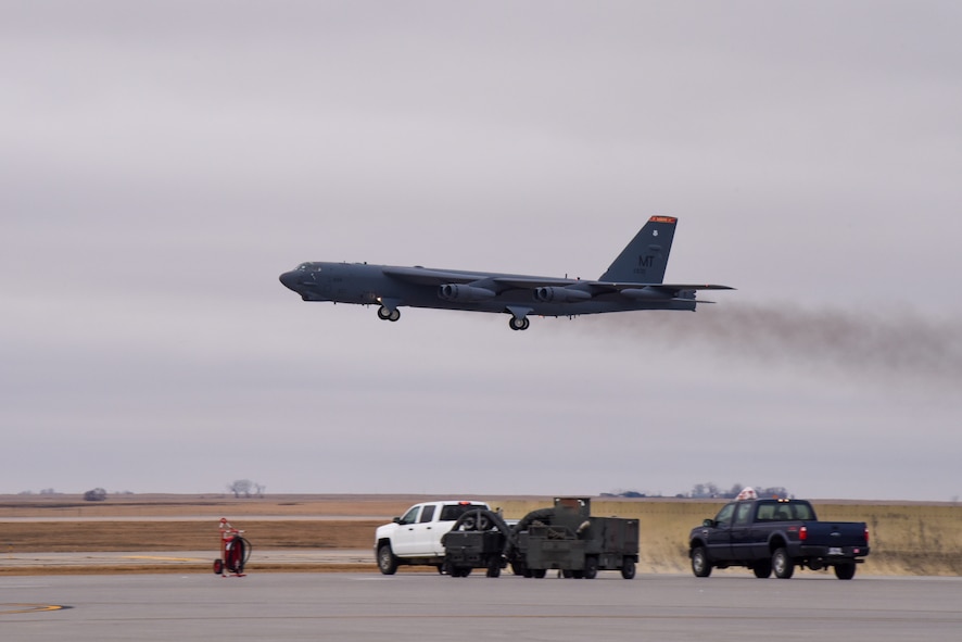 A B-52H Stratofortess takes off during Exercise Prairie Vigilance, Nov. 7, 2022, at Minot Air Force Base, North Dakota. Prairie Vigilance tests the 5th Bomb Wing’s ability to conduct strategic-bomber readiness operations.