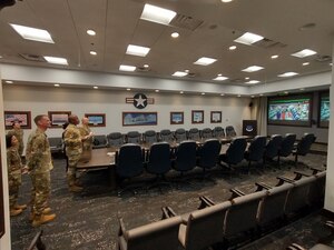 Air Force Sustainment Center Commander, Lt. Gen. Stacey T. Hawkins promoted two 78th Logistics Readiness Squadron members and a 649th Munitions Squadron member via video teleconference from Tinker AFB, Oklahoma.