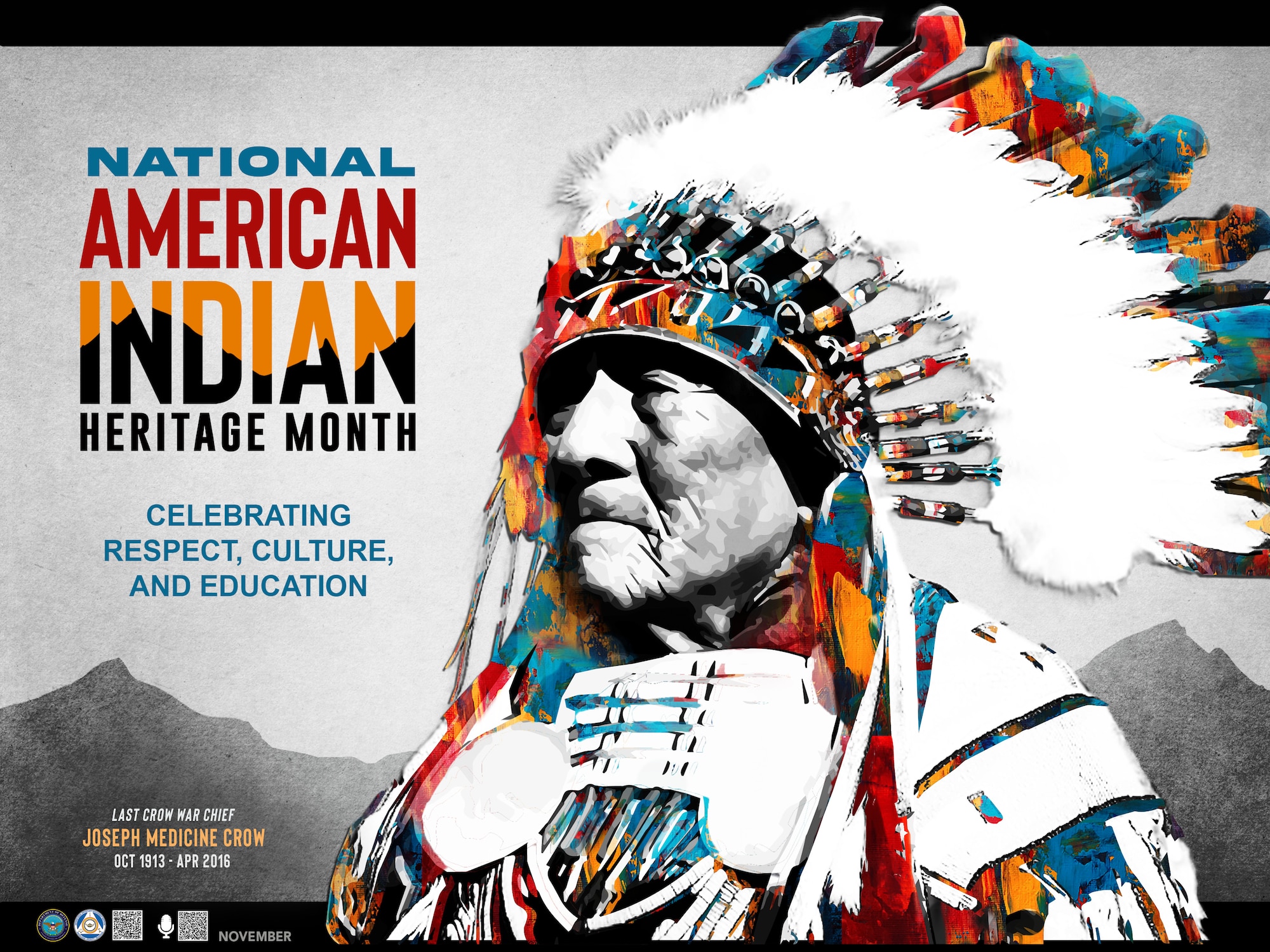 Graphic showing Native American in traditional headdress.