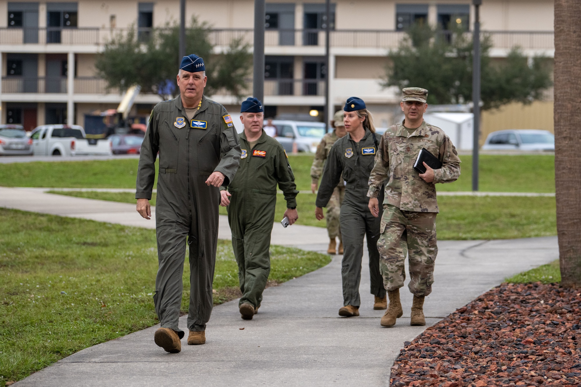 U.S. Air Force Gen. Mike Minihan, commander of Air Mobility Command, arrives at the Dining Facility at MacDill Air Force Base, Florida, Nov. 23, 2022. Minihan visited the 6th ARW to explain the AMC Strategy and the strategic importance MacDill AFB and mobility airmen play in executing agile combat employment. (U.S. Air Force photo by Airman 1st Class Zachary Foster)
