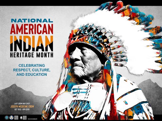 Graphic showing Native American in traditional headdress.