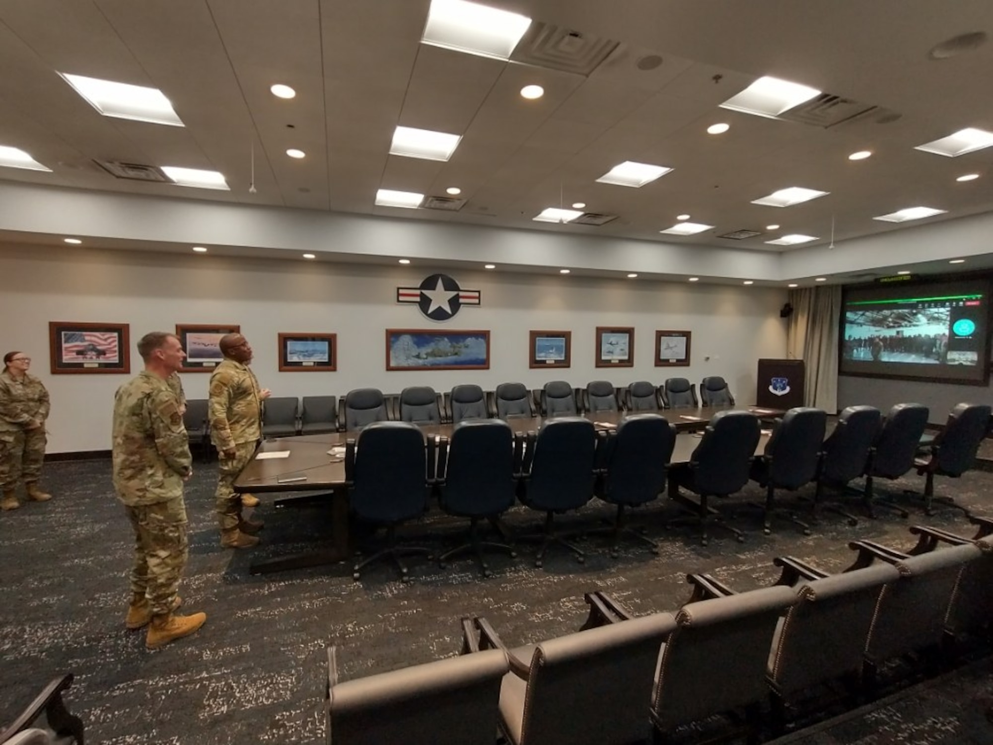 Air Force Sustainment Center Commander, Lt. Gen. Stacey T. Hawkins promoted two 78th Logistics Readiness Squadron members and a 649th Munitions Squadron member via video teleconference from Tinker AFB, Oklahoma.