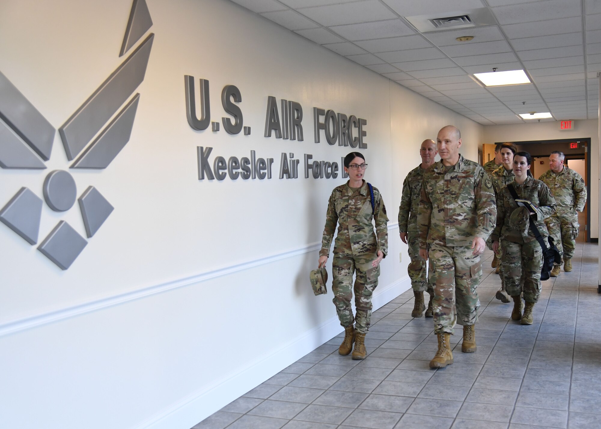 U.S. Air Force Tech. Sgt. Megan Ford, 81st Training Support Squadron military training leader, provides Gen. David Allvin, Vice Chief of Staff of the Air Force, a tour of the Levitow Training Support Facility at Keesler Air Force Base, Mississippi, Nov. 18, 2022.