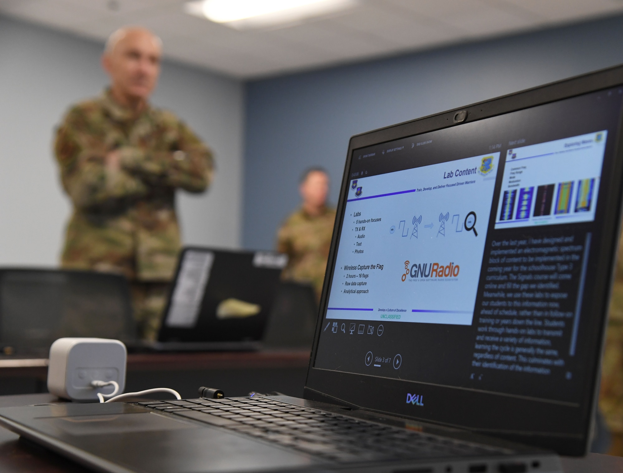 U.S. Air Force Gen. David Allvin, Vice Chief of Staff of the Air Force, attends a 333rd Training Squadron radio frequency demonstration inside Stennis Hall at Keesler Air Force Base, Mississippi, Nov. 18, 2022.