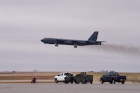 A B-52H Stratofortess takes off during Exercise Prairie Vigilance, Nov. 7, 2022, at Minot Air Force Base, North Dakota. Prairie Vigilance tests the 5th Bomb Wing’s ability to conduct strategic-bomber readiness operations.
