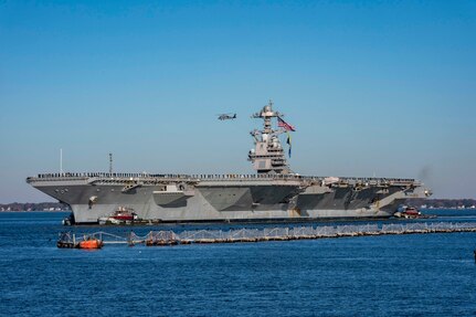USS Gerald R. Ford (CVN 78) returns to Naval Station Norfolk after completing their inaugural deployment to the Atlantic Ocean with the Gerald R. Ford Carrier Strike Group (GRFCSG), Nov. 26.