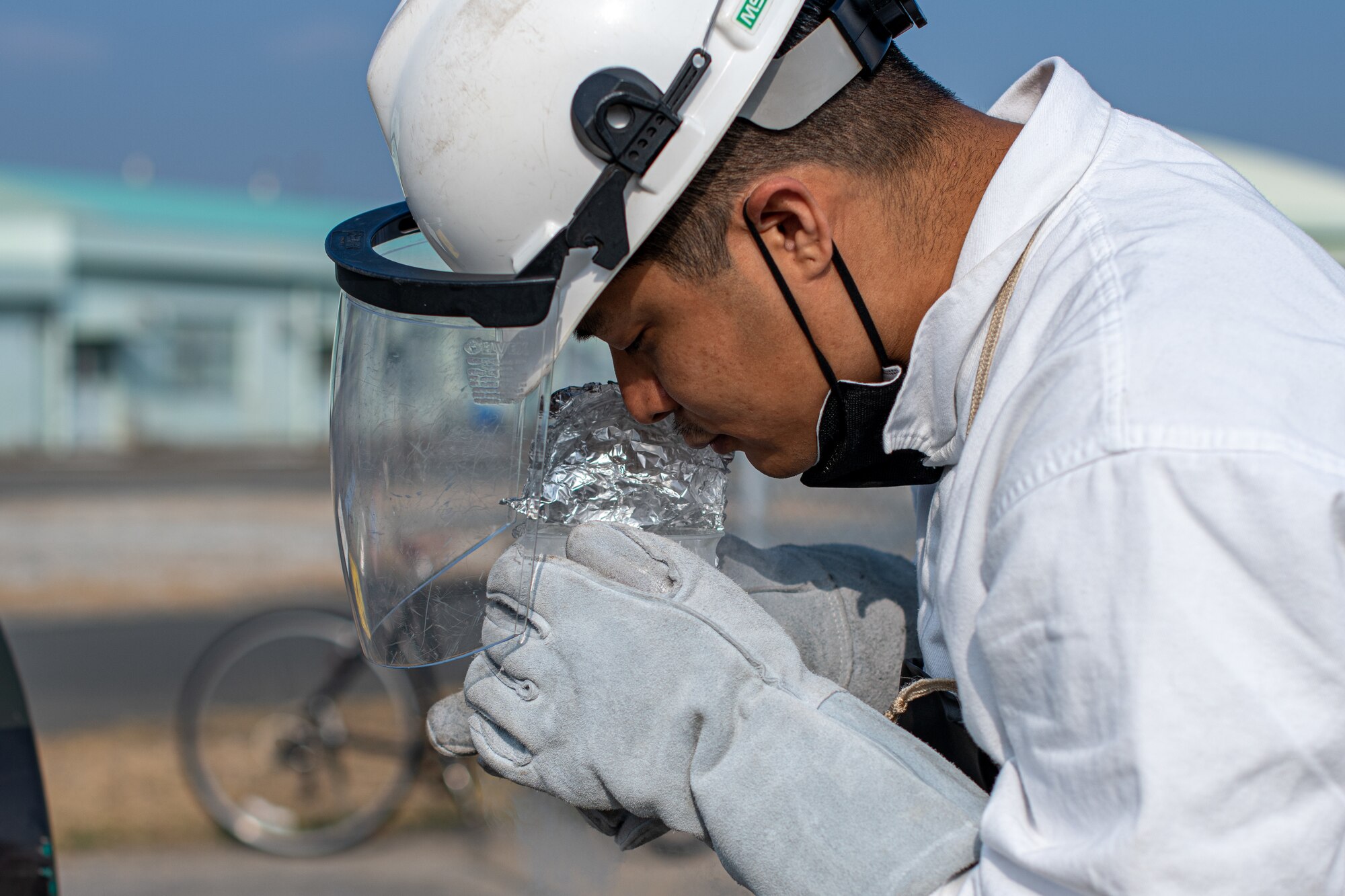 An Airman conducts a smell test.