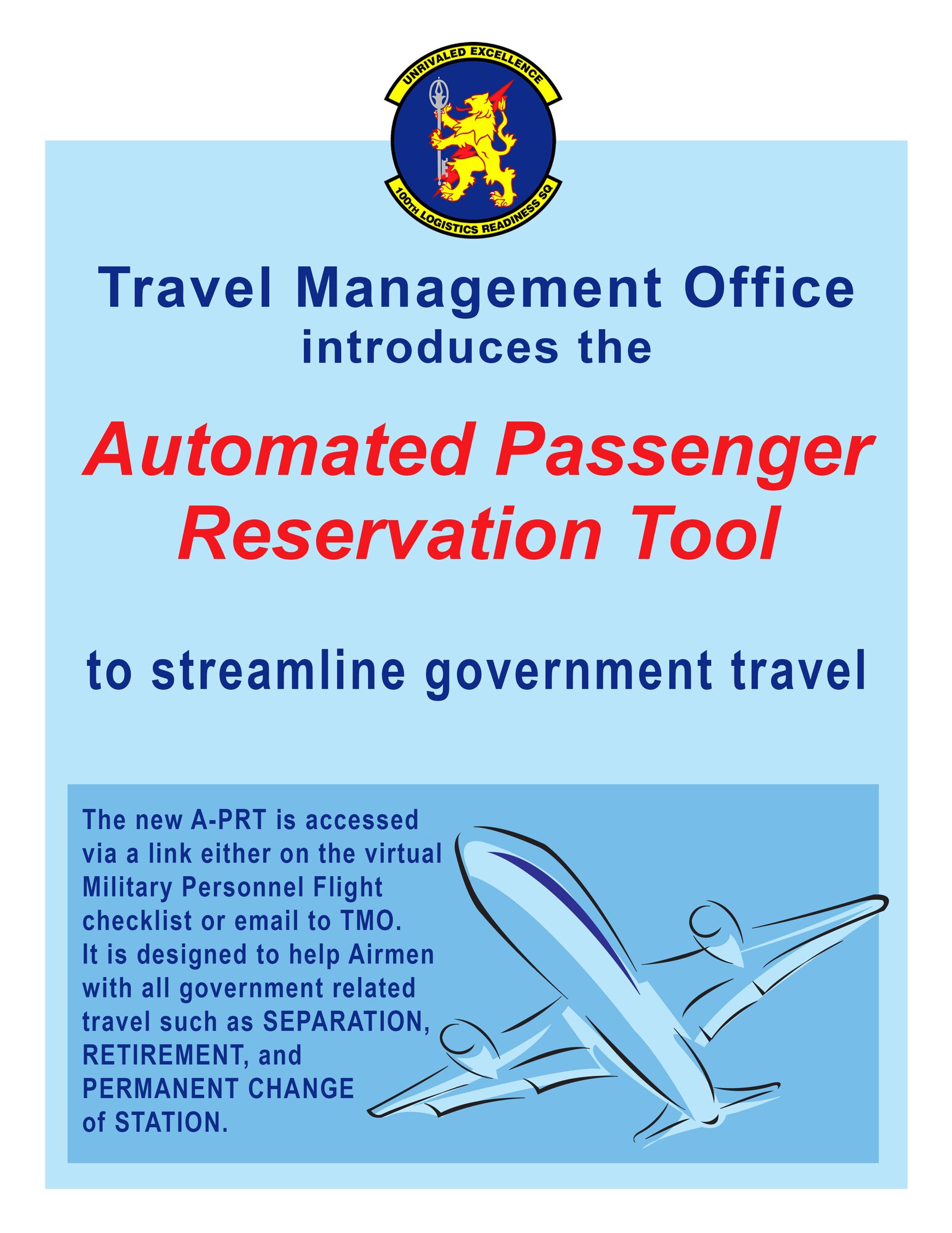 The previous program was used through the squadron’s email. The A-PRT is available online and service members can keep track of all updates regarding their travel.
