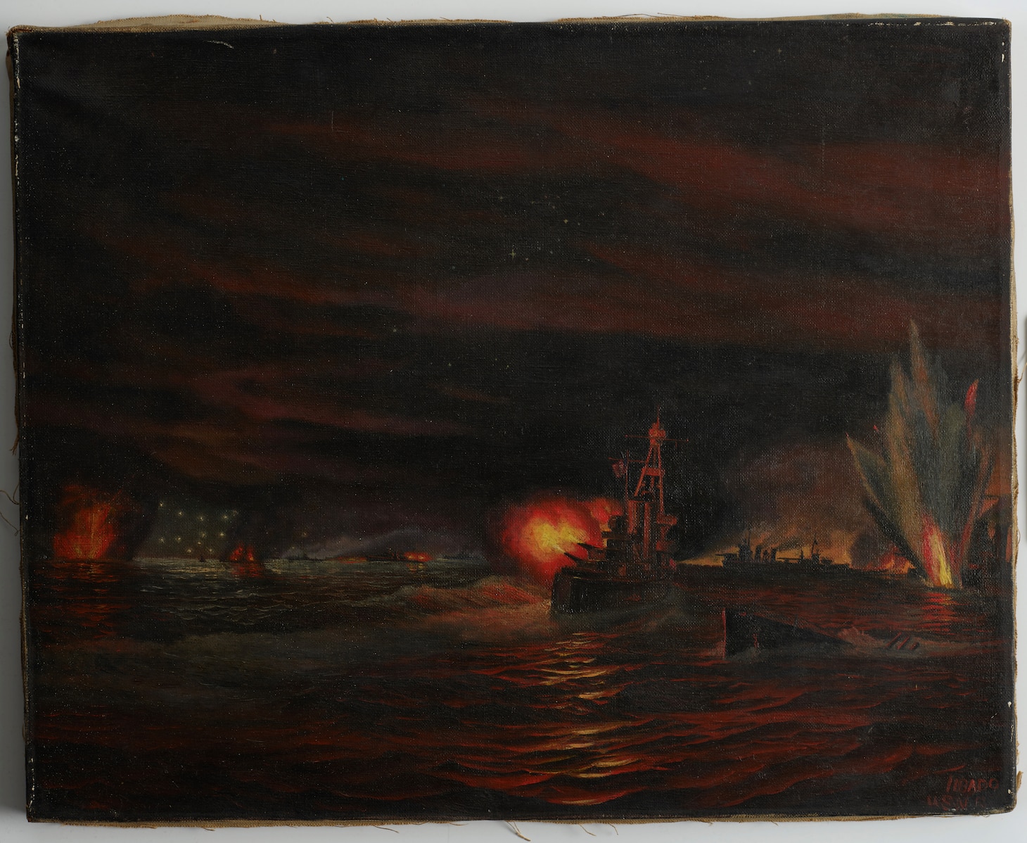 “Battle of Tassafaronga” by Clarence J. Tibado. Oil on Canvas, ca. 1943. (National Museum of American History)