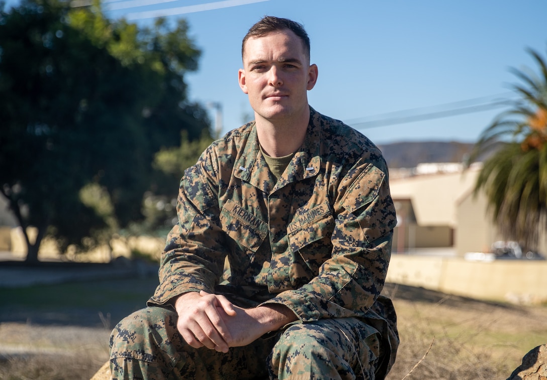 U.S. Marine Corps 1st Lt. George Kiernan, a financial management officer with I Marine Expeditionary Force Information Group, poses for a photo at Marine Corps Base Camp Pendleton, California, Nov. 15, 2022. Kiernan played for the All-Marine Men's basketball team in the 2022 Armed Forces Men's and Women’s Basketball Championship. The tournament was hosted at Admiral Prout Fieldhouse, Naval Base San Diego, in order to promote friendly competition and unity between services.