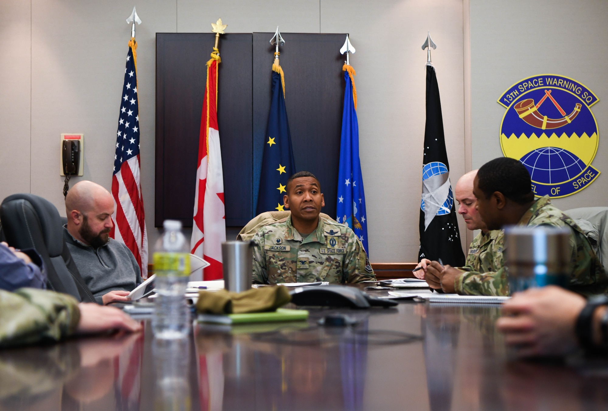 Col. Marcus Jackson, Space Base Delta 2 commander, CMSgt. Charles Shurchay, SBD2 senior enlisted leader, and Mr. Andrew Halldin, SBD2 director of mission support, visited Eielson Air Force Base and Clear Space Force Station, Alaska, on Nov. 8-9, 2022.
