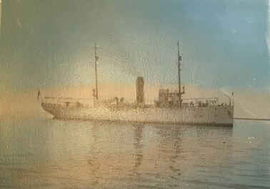 Serene Image of CGC YAMACRAW at sea from Holiday Greetings Card of Wardroom Officers. (NARA RG 26, Entry 82A, File 700)