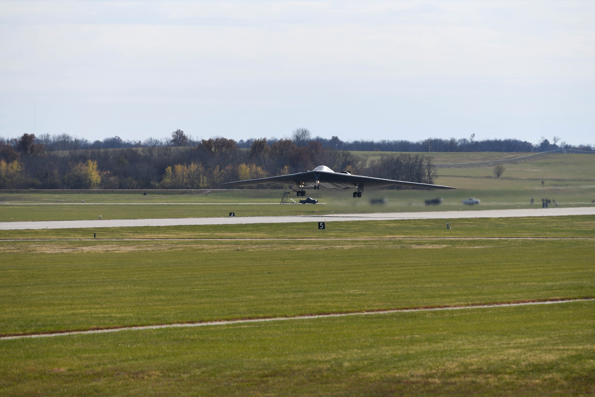 A B-2 Spirit stealth bombers assigned to the 509th Bomb Wing taxis to the runway at Whiteman Air Force Base, Missouri November 7, 2022. The B-2 participated in Spirit Vigilance, a routine training exercise designed to test the wing's readiness to conduct deterrence and combat operations. (U.S. Air Force photo by Airman 1st Class Hailey Farrell)